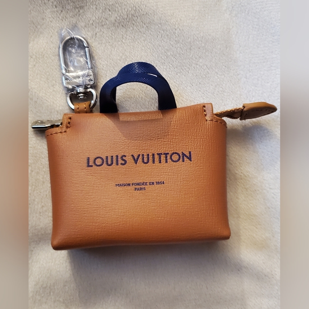 Tan Mini Tote Bag Charm, Zip Pouch-Card Holder